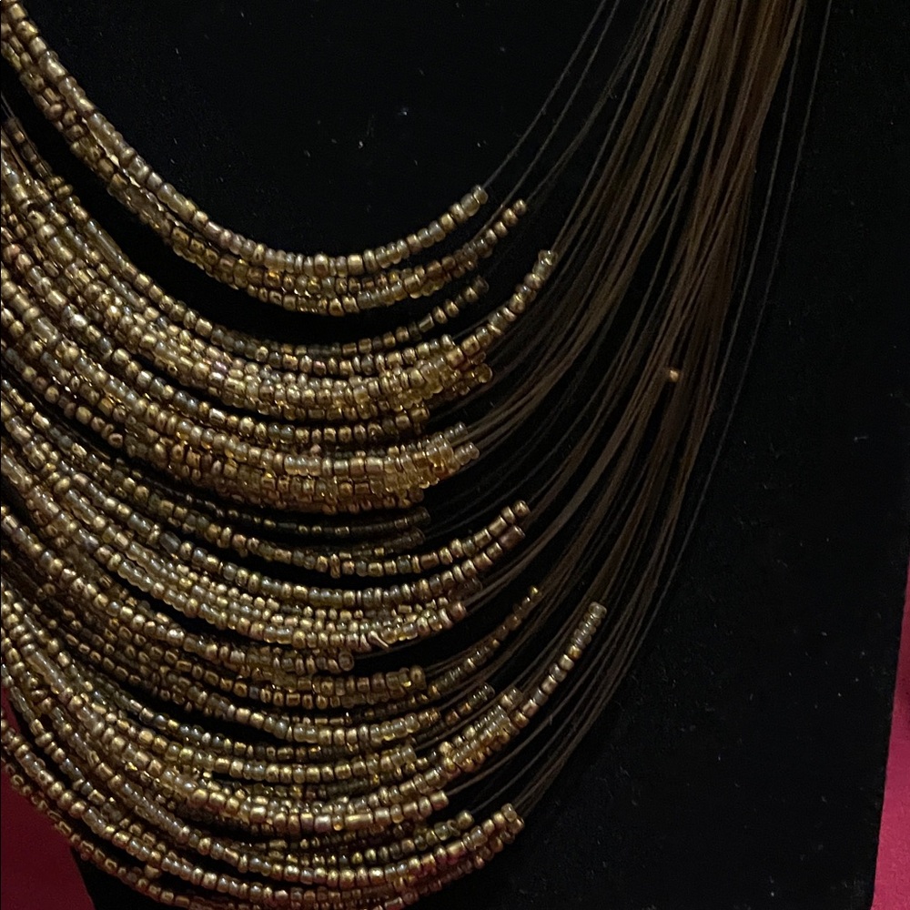 Fashion Jewelry Multi-Layer Brown and Gold Necklace - Picture 6 of 6